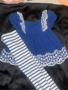 Shabby Chic Blue and White Girls Matching Set
